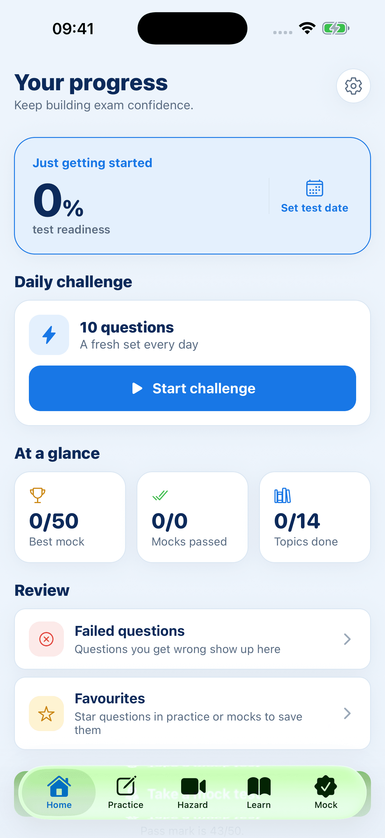 Theory test readiness progress